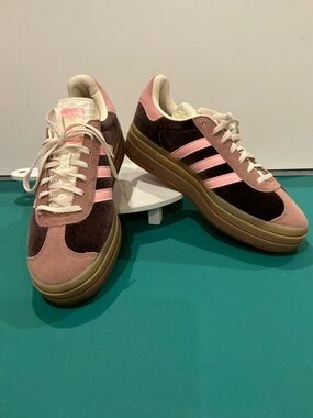 adidas Gazelle Bold Women's Suede Platform Sneakers in Pink & Brown Size 11
